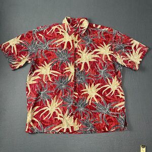 Koa Road Hawaiian Shirt Mens L Red Ivory Floral Short Sleeve Button-Up Classic